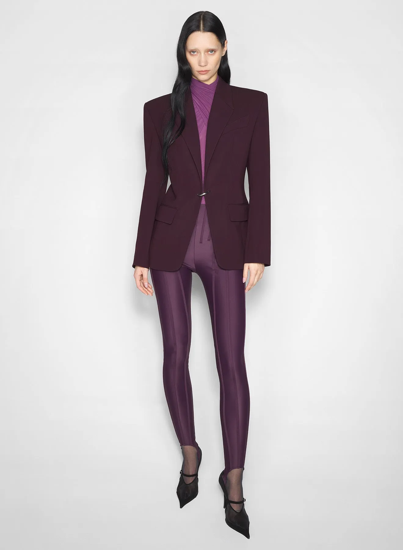 burgundy pierced tailored jacket High Collar Design