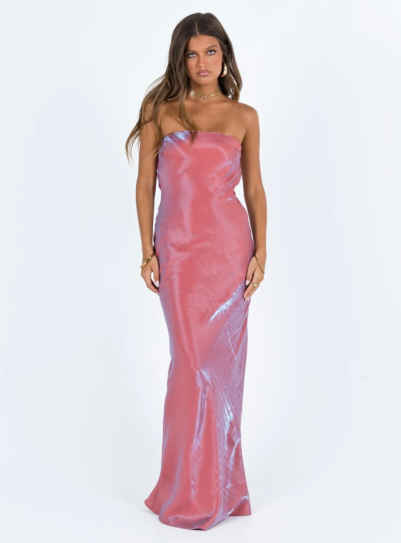 Aysa Strapless Maxi Dress Pink Formal Occasion Flattering Waist