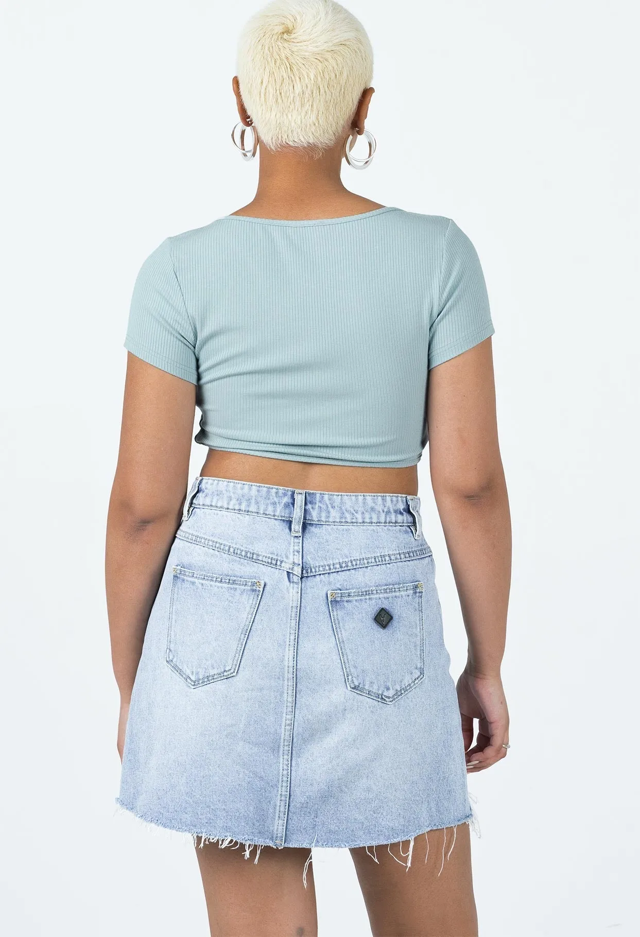 Travel Ready Abrand Aline Skirt Rhonda Rip Mid Wash Denim