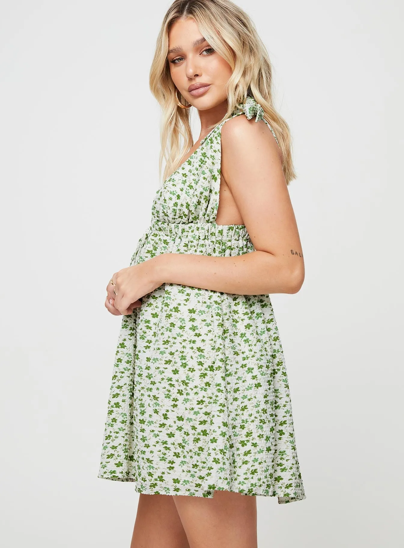 Bridal-Shower Seersucker Mini Dress Green Multi