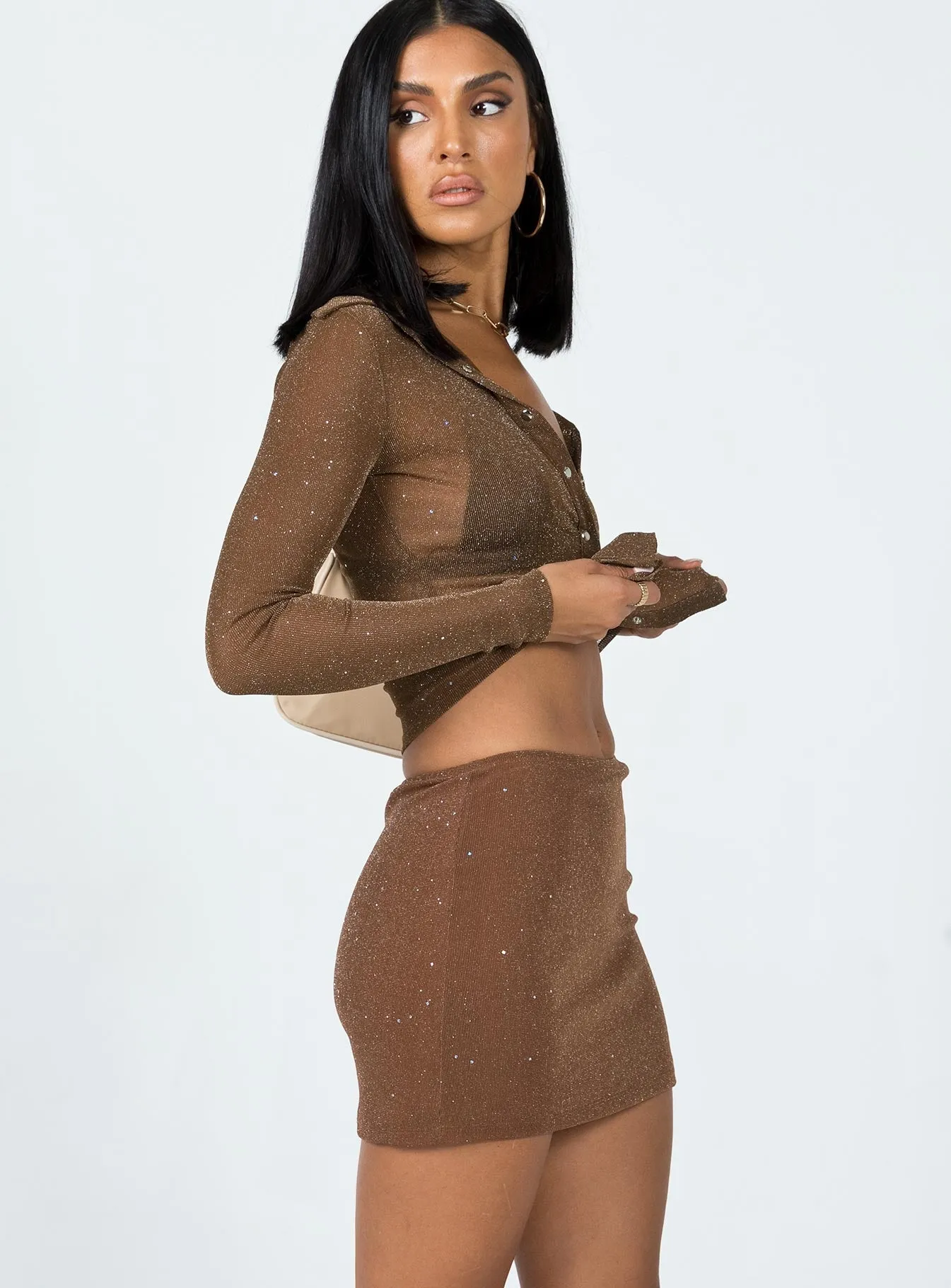 Performance Wear Sharp Look Selby Mini Skirt Brown Glitter