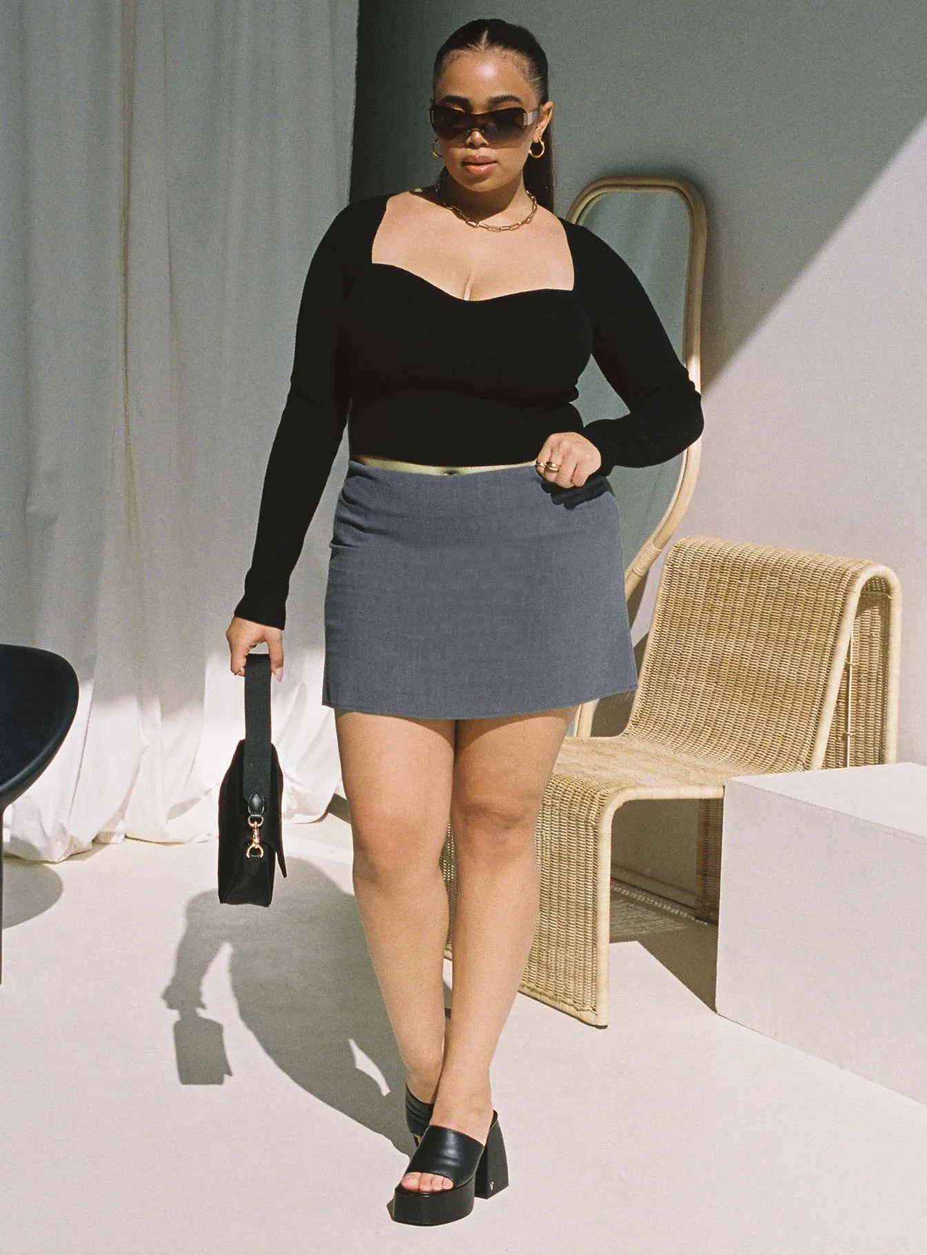 Detachable Tie Selby Mini Skirt Grey Curve