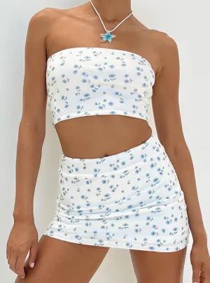 Selby Mini Skirt White / Blue Floral Easy Comfort