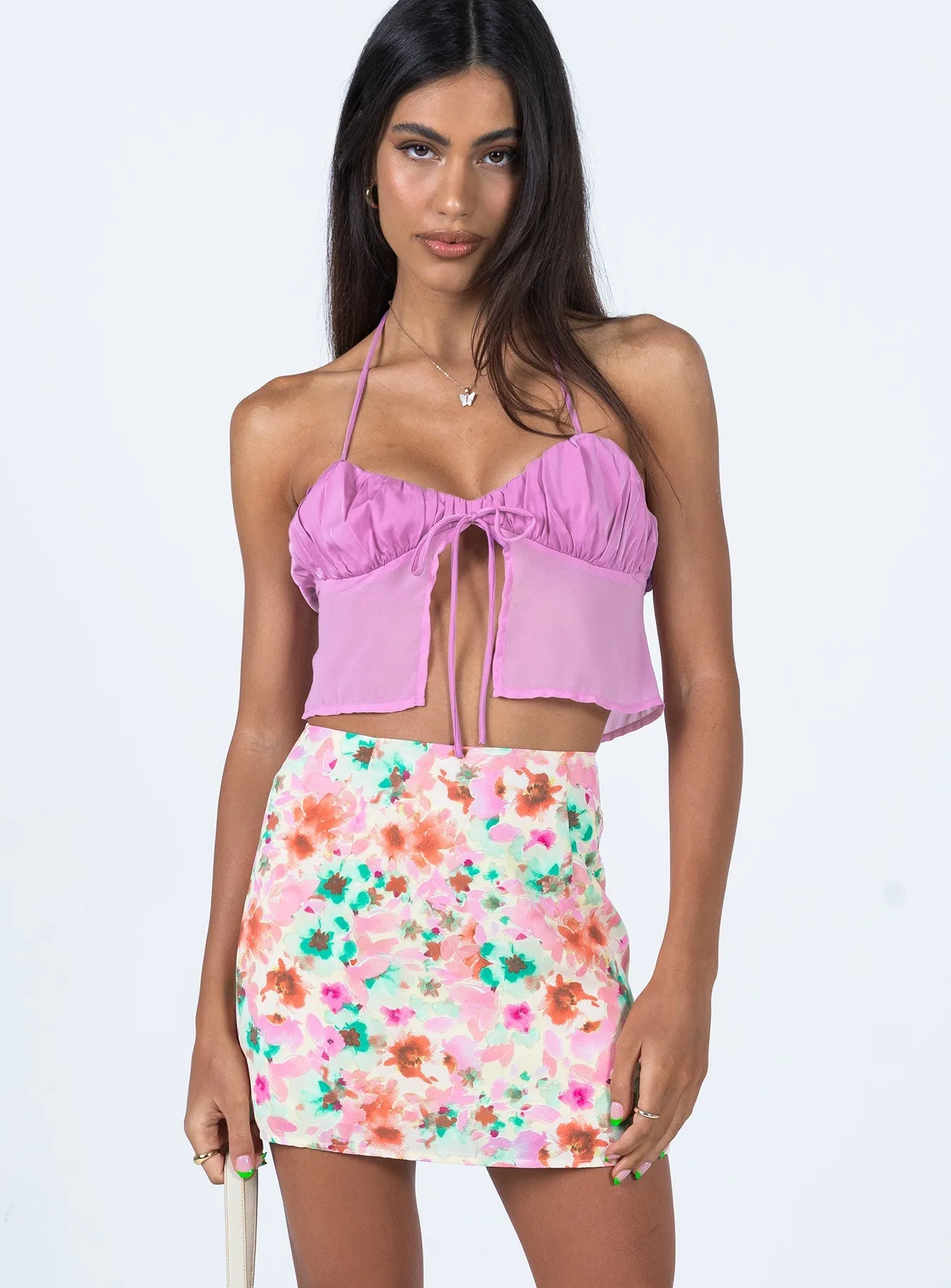 Selby Mini Skirt Yellow Floral Pleated design Neutral Wear