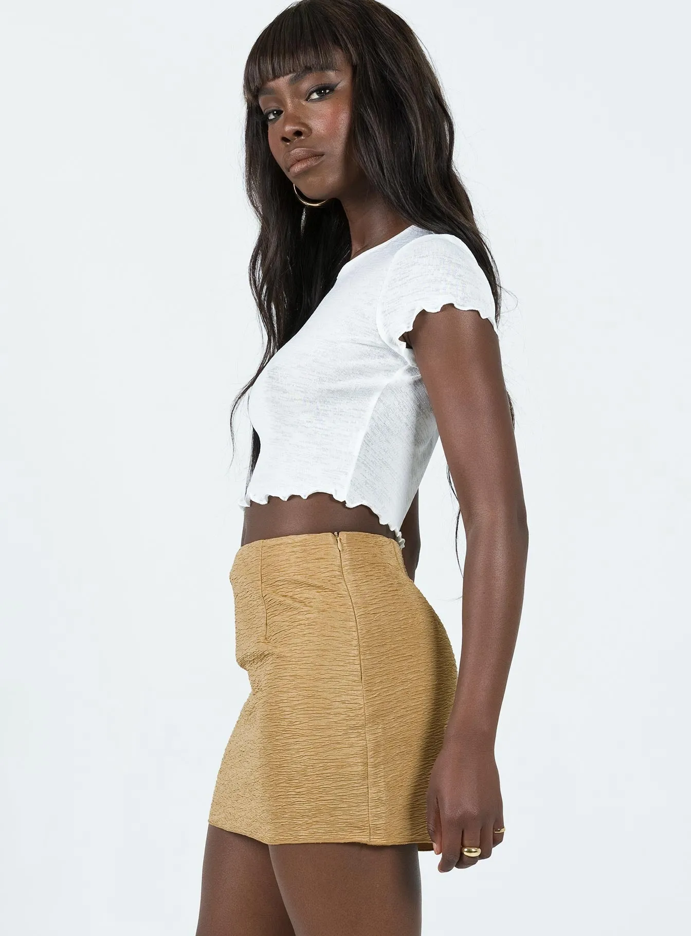 Selby Textured Mini Skirt Beige Day To Night Relaxed Mood