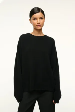 ZeroWaste Knitting Technique FrictionResistant Sleeves SERRANO CASHMERE RELAXED CREW | BLACK