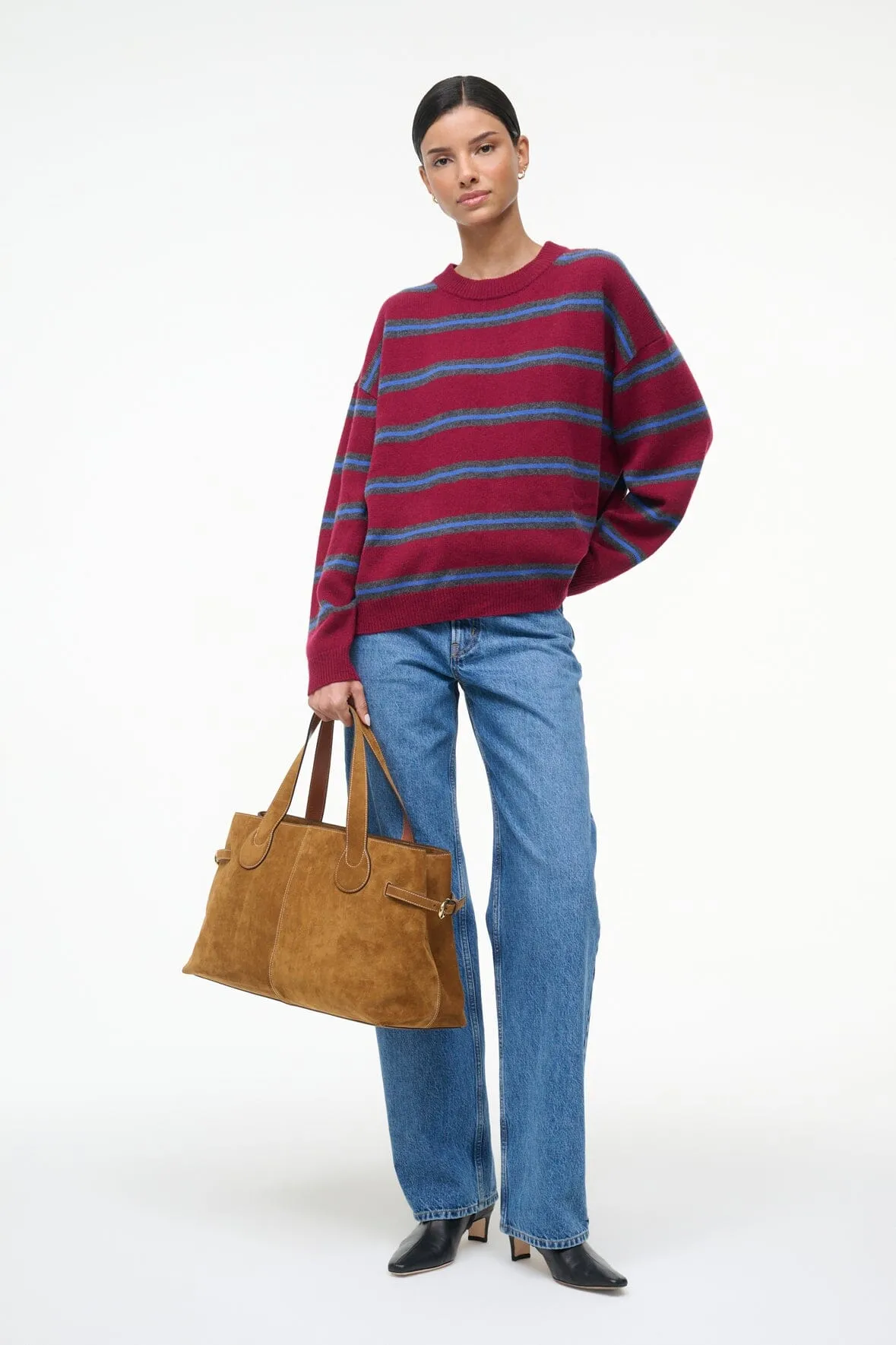 FourWay Stretch SERRANO CASHMERE RELAXED CREW | CRIMSON STRIPE