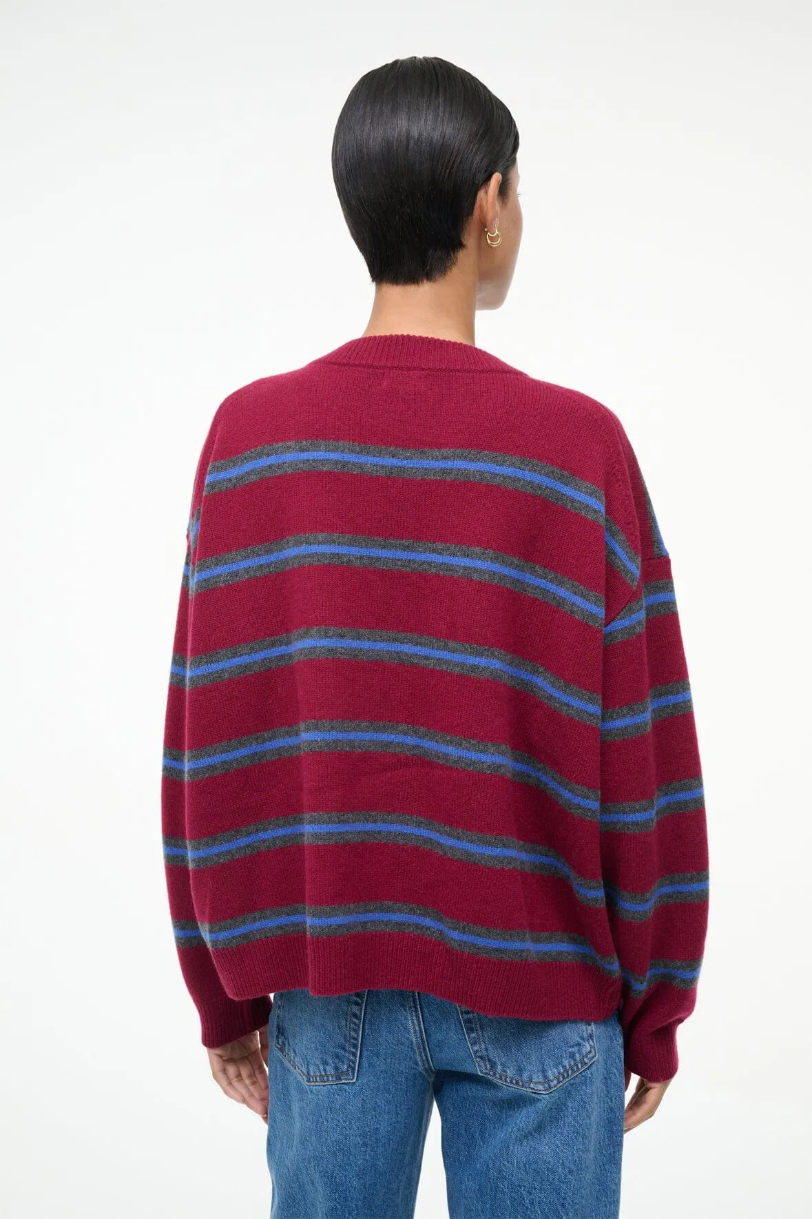 SERRANO CASHMERE RELAXED CREW | CRIMSON STRIPE Evening Stroll