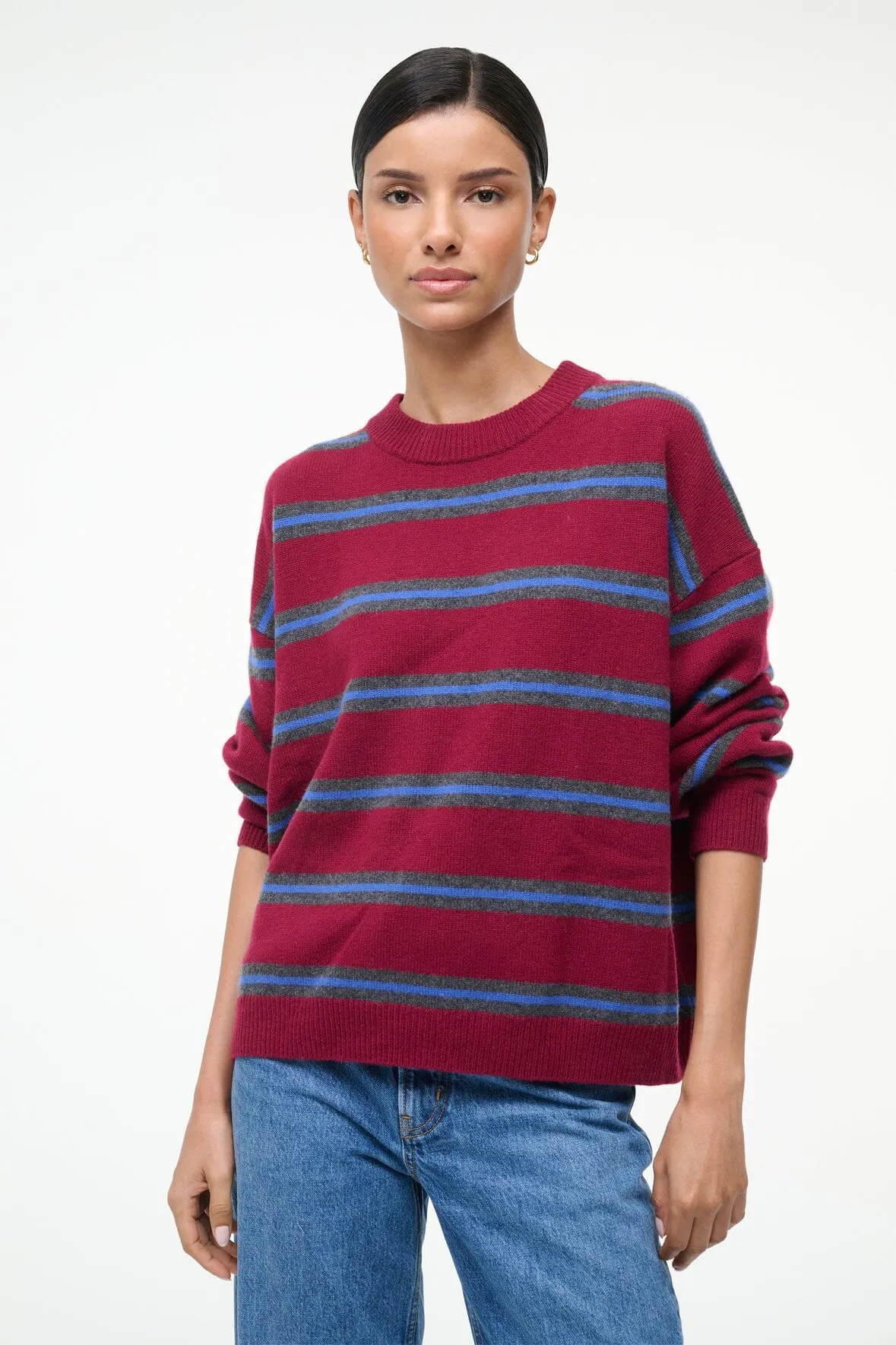 MultiPly Yarn Construction SERRANO CASHMERE RELAXED CREW | CRIMSON STRIPE