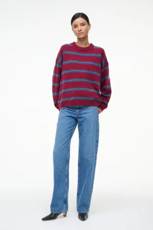 Snag Resistant Surface Stay Simple SERRANO CASHMERE RELAXED CREW | CRIMSON STRIPE