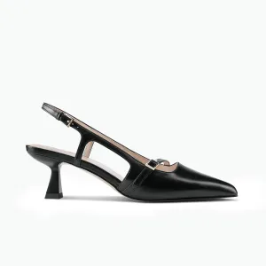 Soft Texture Romantic Wedding Shoes Sevilla Slingback Heel | Black Leather