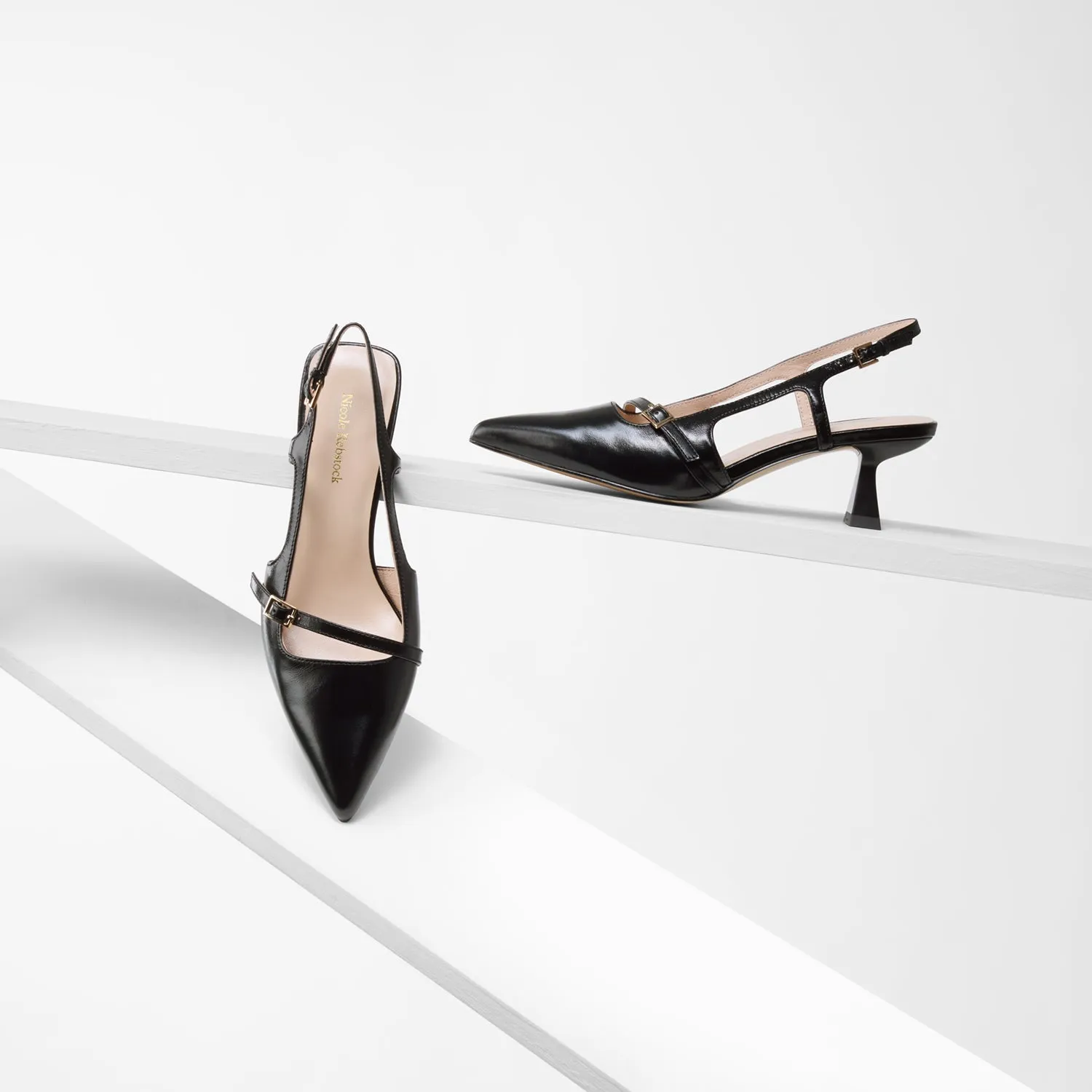 Sevilla Slingback Heel | Black Leather Formal Pumps Supportive arch