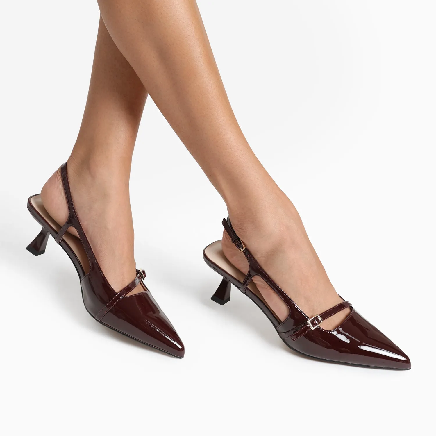 Sevilla Slingback Heel | Pinot Noir Patent Elastic laces