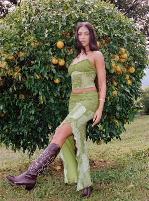 Sharifa Patchwork Maxi Skirt Green Romantic Vibe