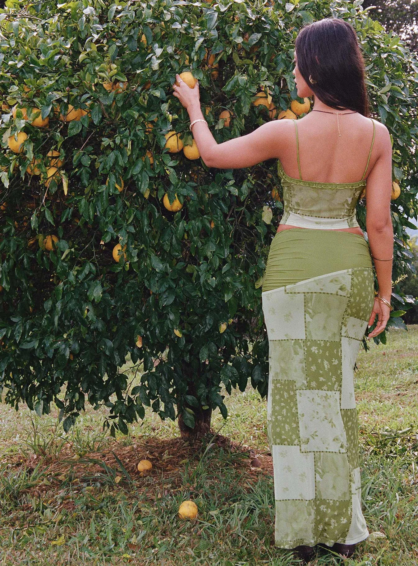 Sharifa Patchwork Maxi Skirt Green Multi Purpose Fabric