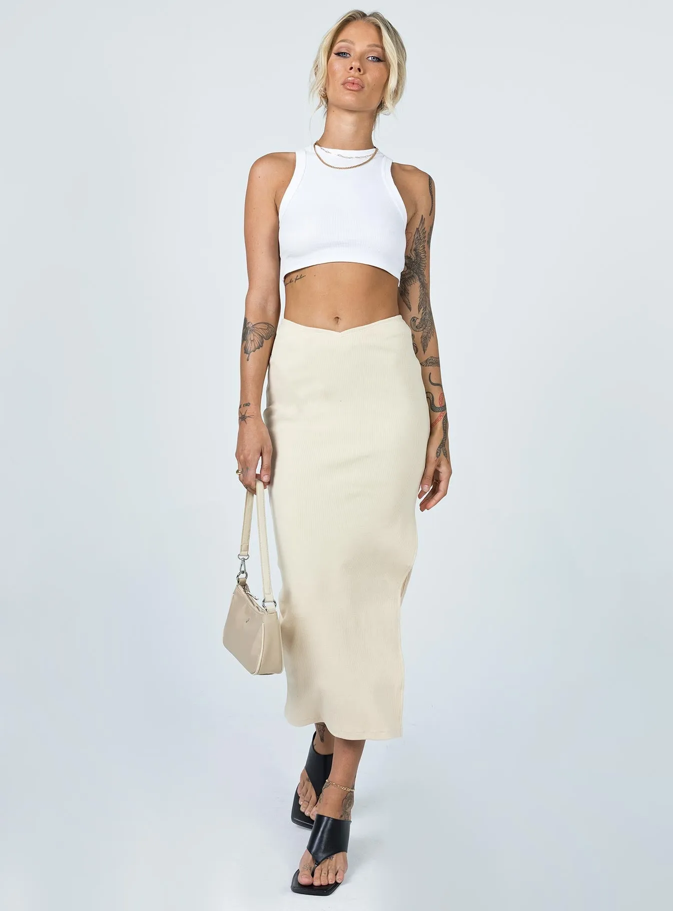 Maternity Friendly Abigail Midi Skirt Cream