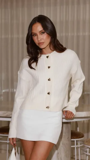Breathable Openwork Knit Shayna Heart Cardigan - Cream