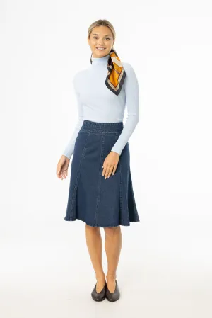 Textured Surface Blue Flared Denim Skirt