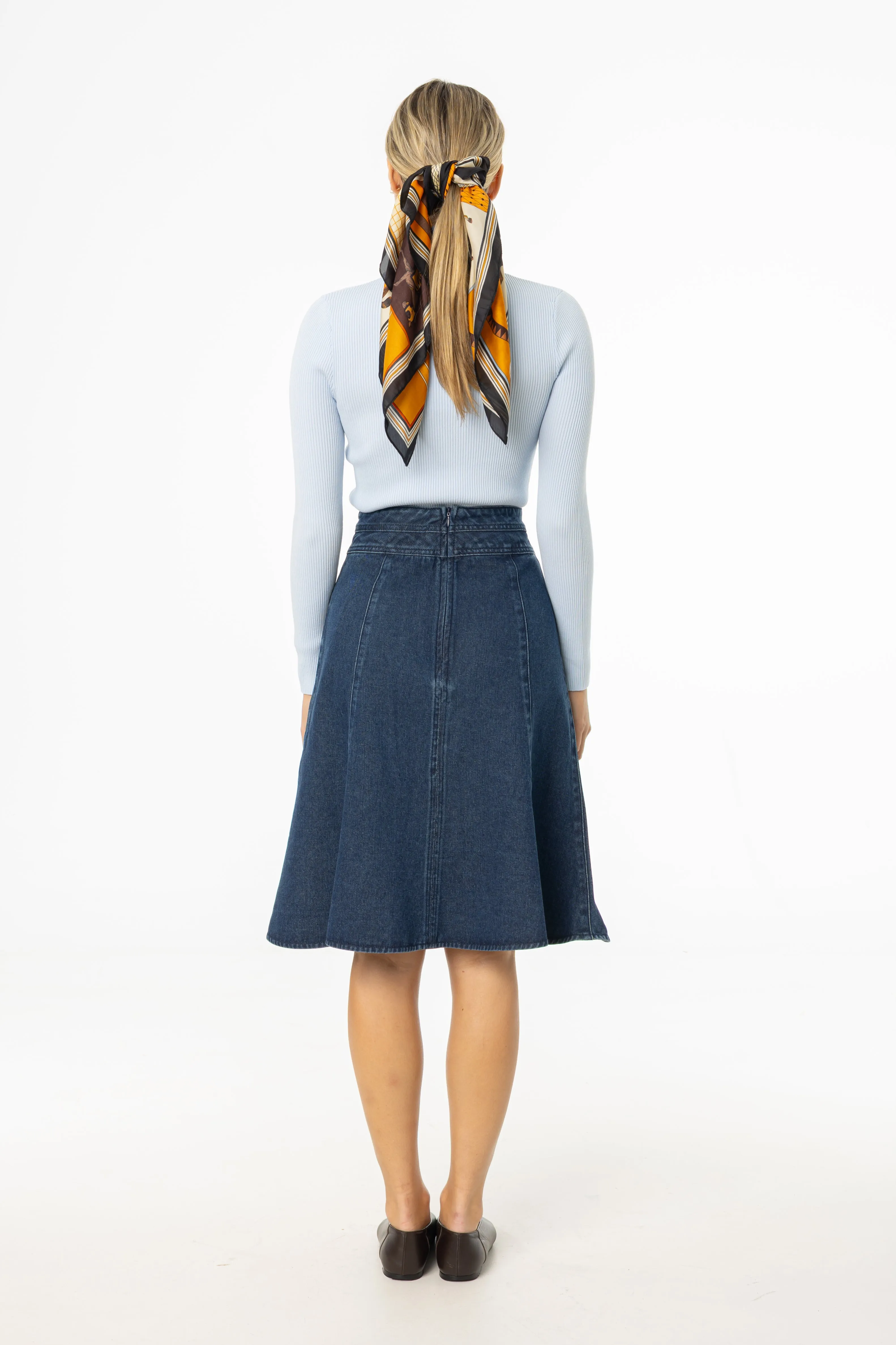 Blue Flared Denim Skirt Style Layering Floor Length