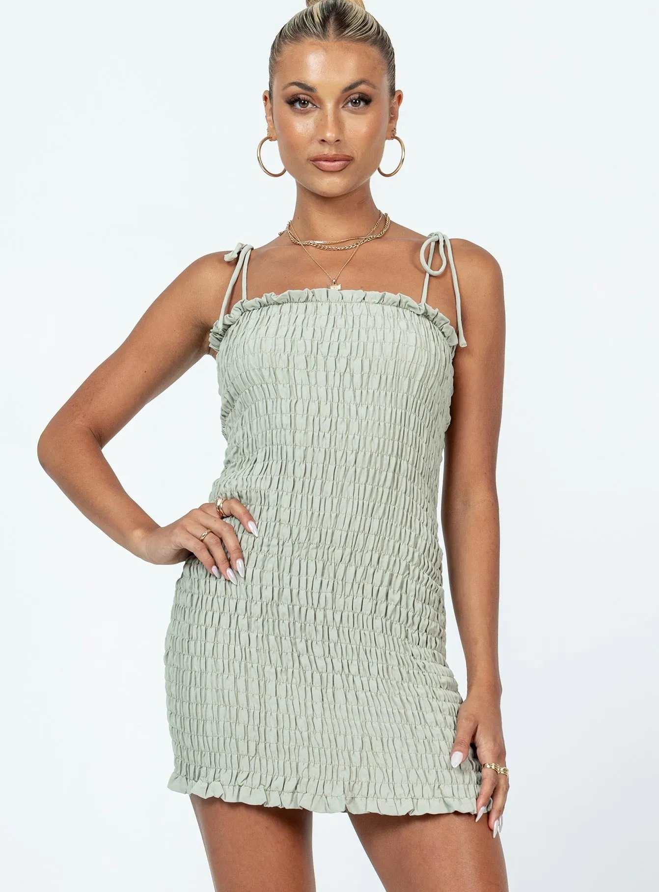 Sherry Mini Dress Sage Smart Layers Flowing Design