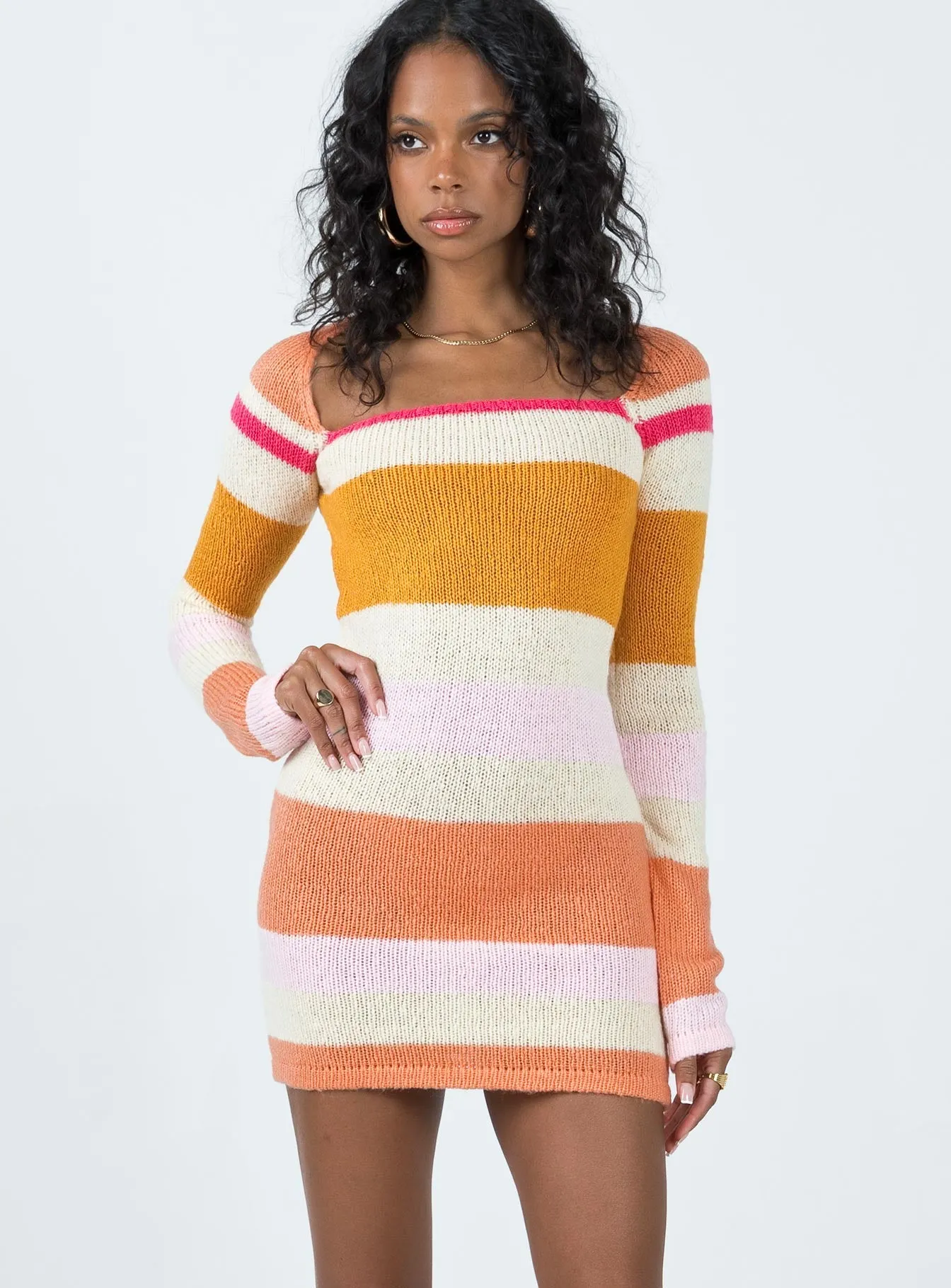 Ania Mini Dress Orange / Pink Multi Polished Details