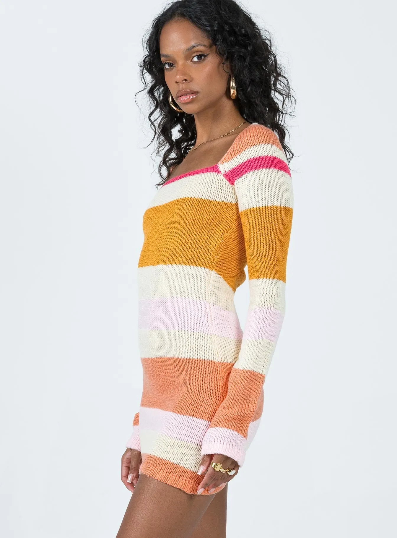 Sharp Style Crinkle Effect Ania Mini Dress Orange / Pink Multi