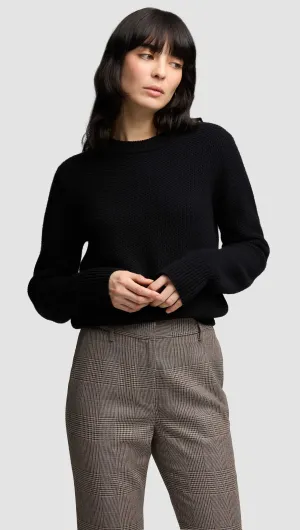 Balanced Stretch Structure Shrunken Crewneck in Wool Cashmere | Black
