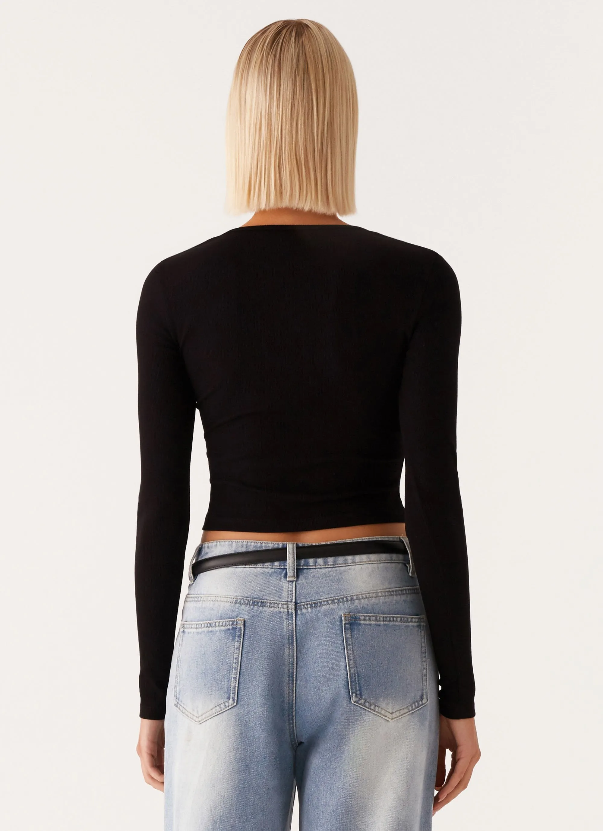 NonRestrictive Cut Signature Monogram Long Sleeve Tee - Black