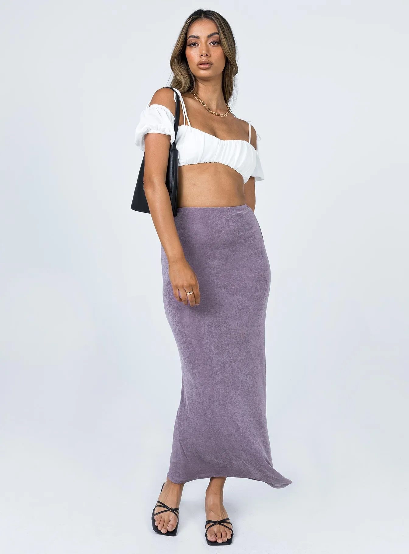 Rolled Hem Harriette Maxi Skirt Purple