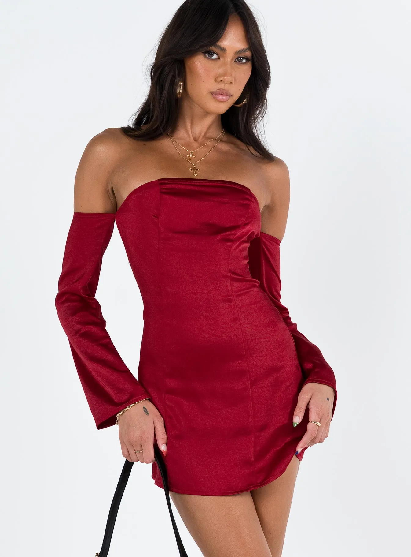 Amalea Mini Dress Burgundy Boho Tone Lace Soft