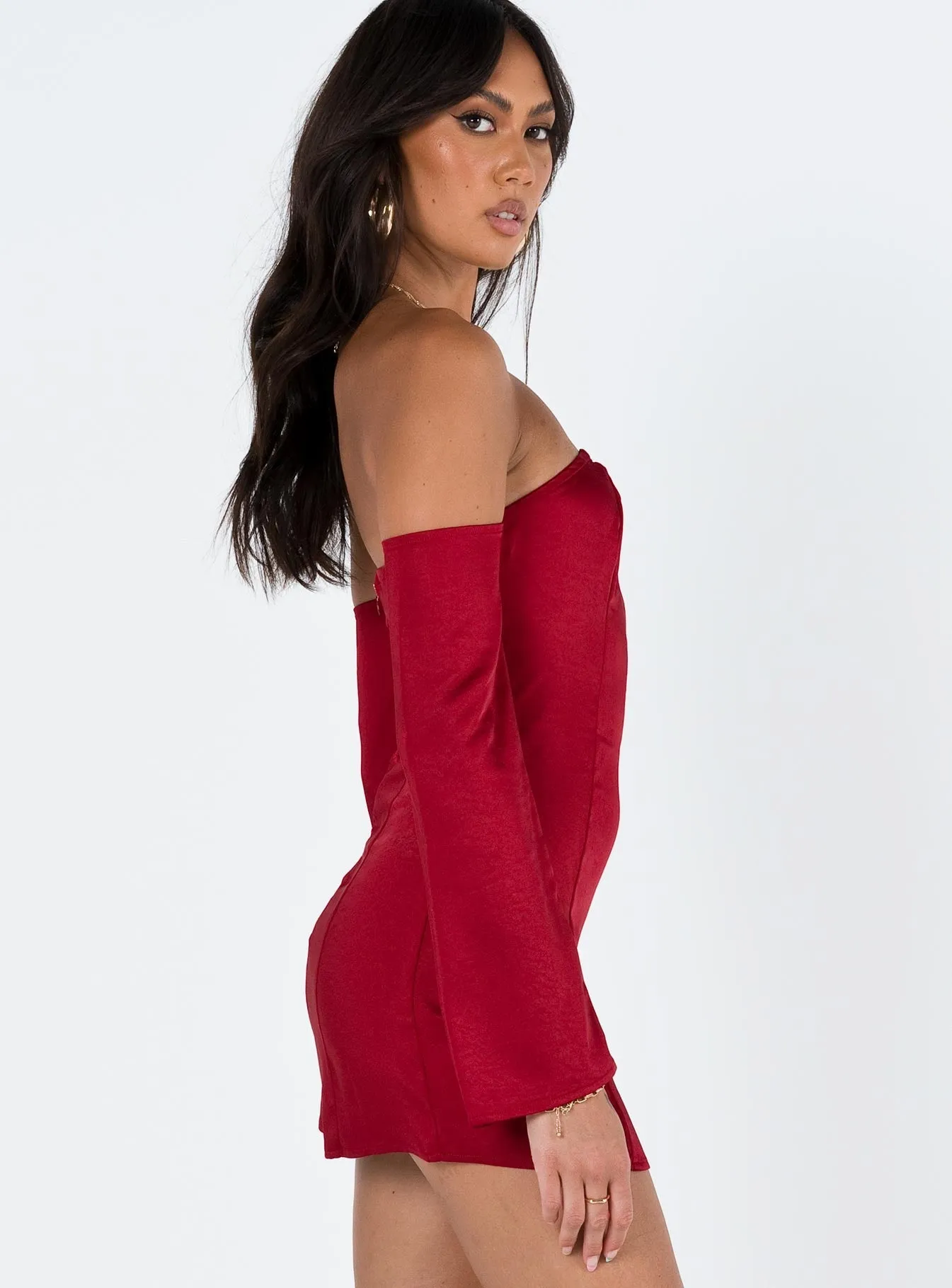 Edgy-Look Bodycon Fit Amalea Mini Dress Burgundy
