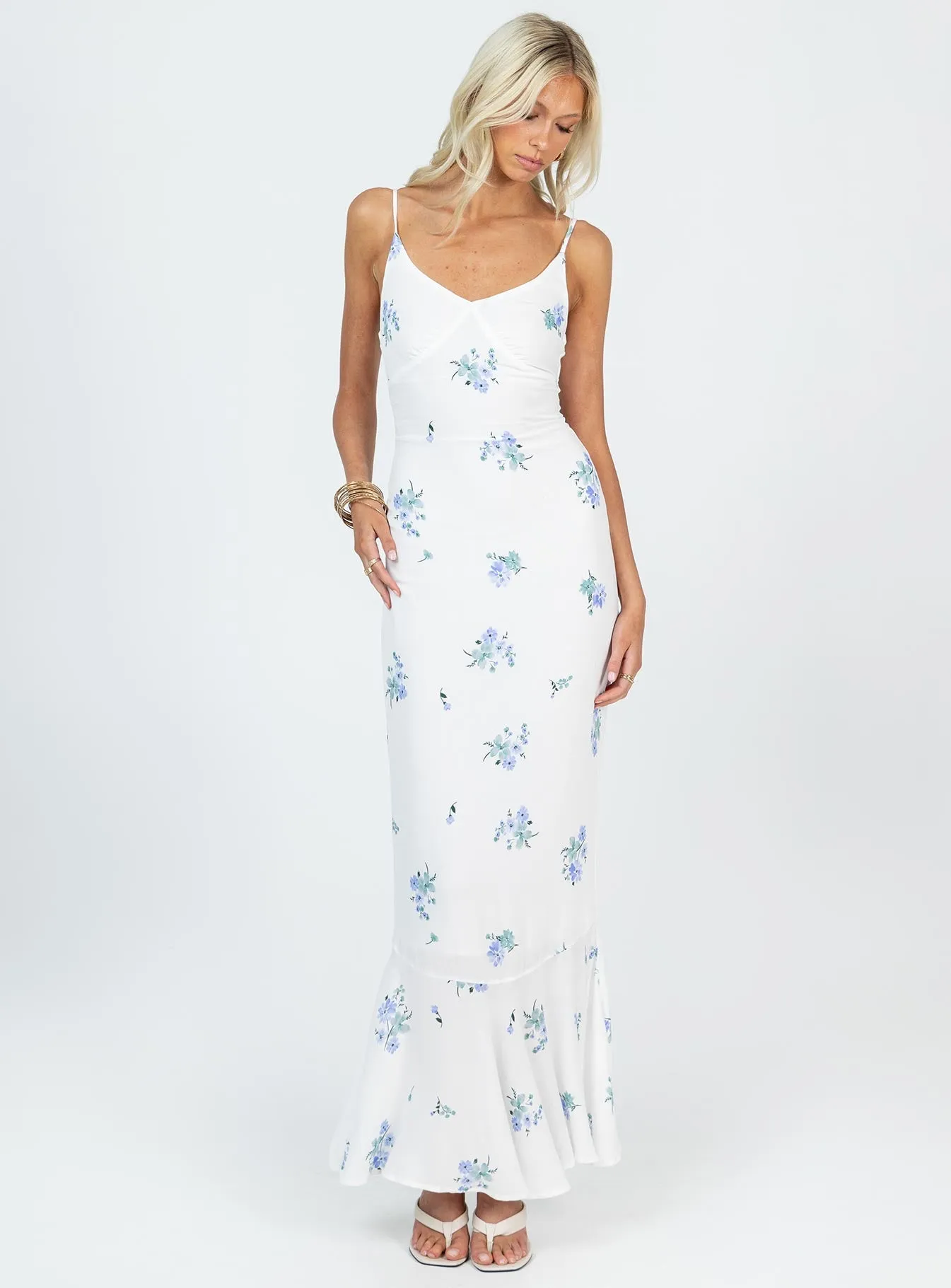 Sing Along Maxi Dress White / Blue Tall Summer Mood Polished Motion