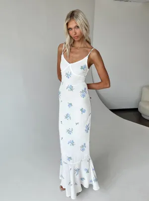 Vibrant color Stylish day dress Sing Along Maxi Dress White / Blue Tall