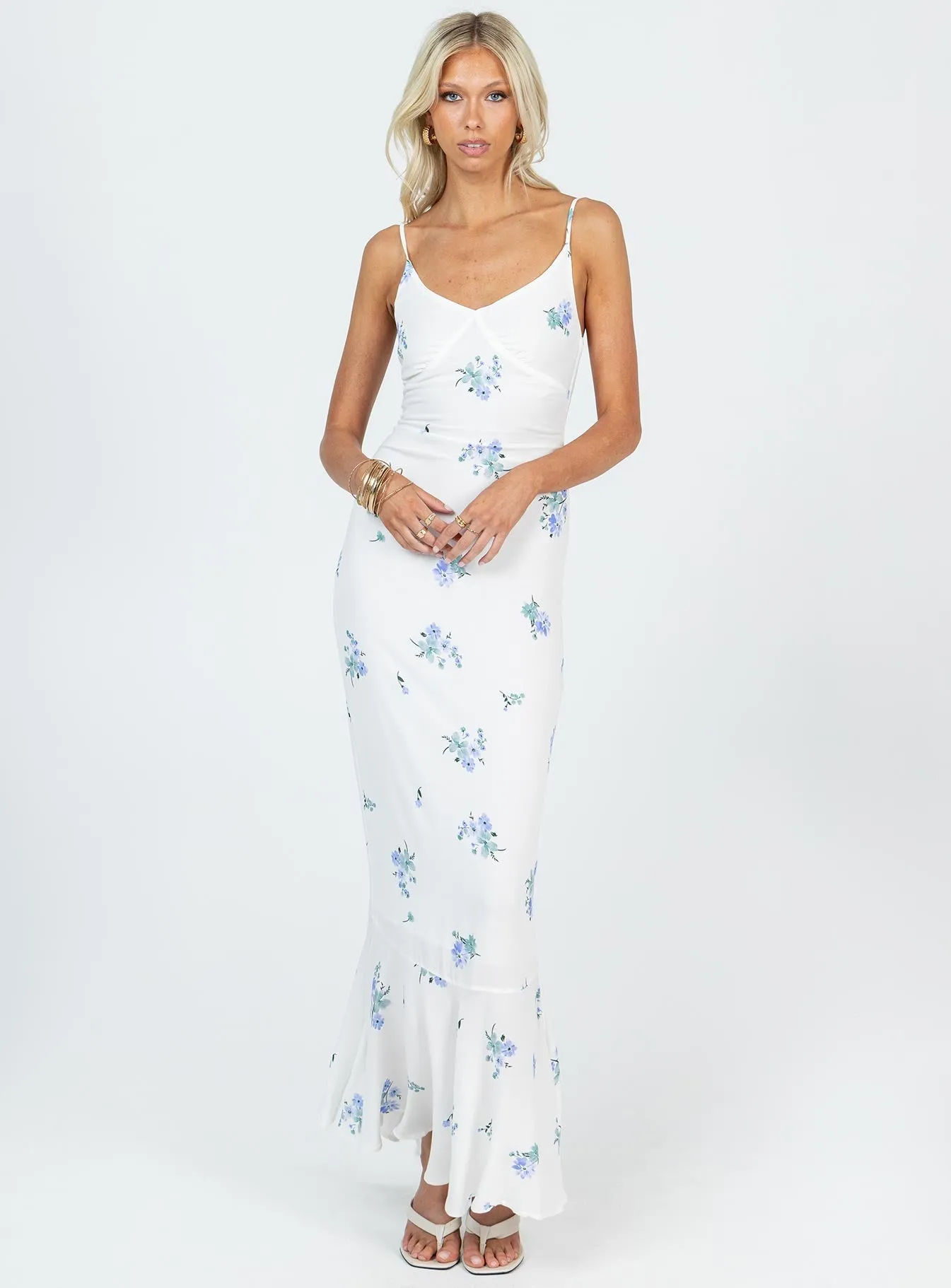 Sing Along Maxi Dress White / Blue Tall Form Focus Light Coral