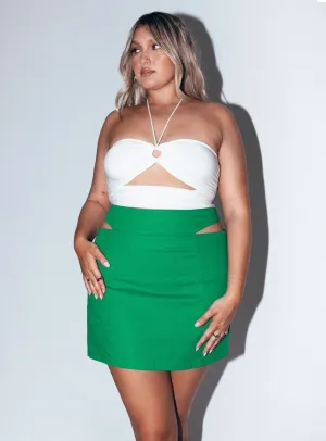 Classic Fit Mix Texture Amara Cut Out Mini Skirt Green