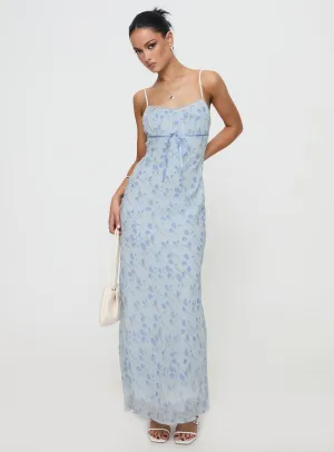 Bohemian-Style FlexibleClosure Valencia Maxi Dress Blue Floral
