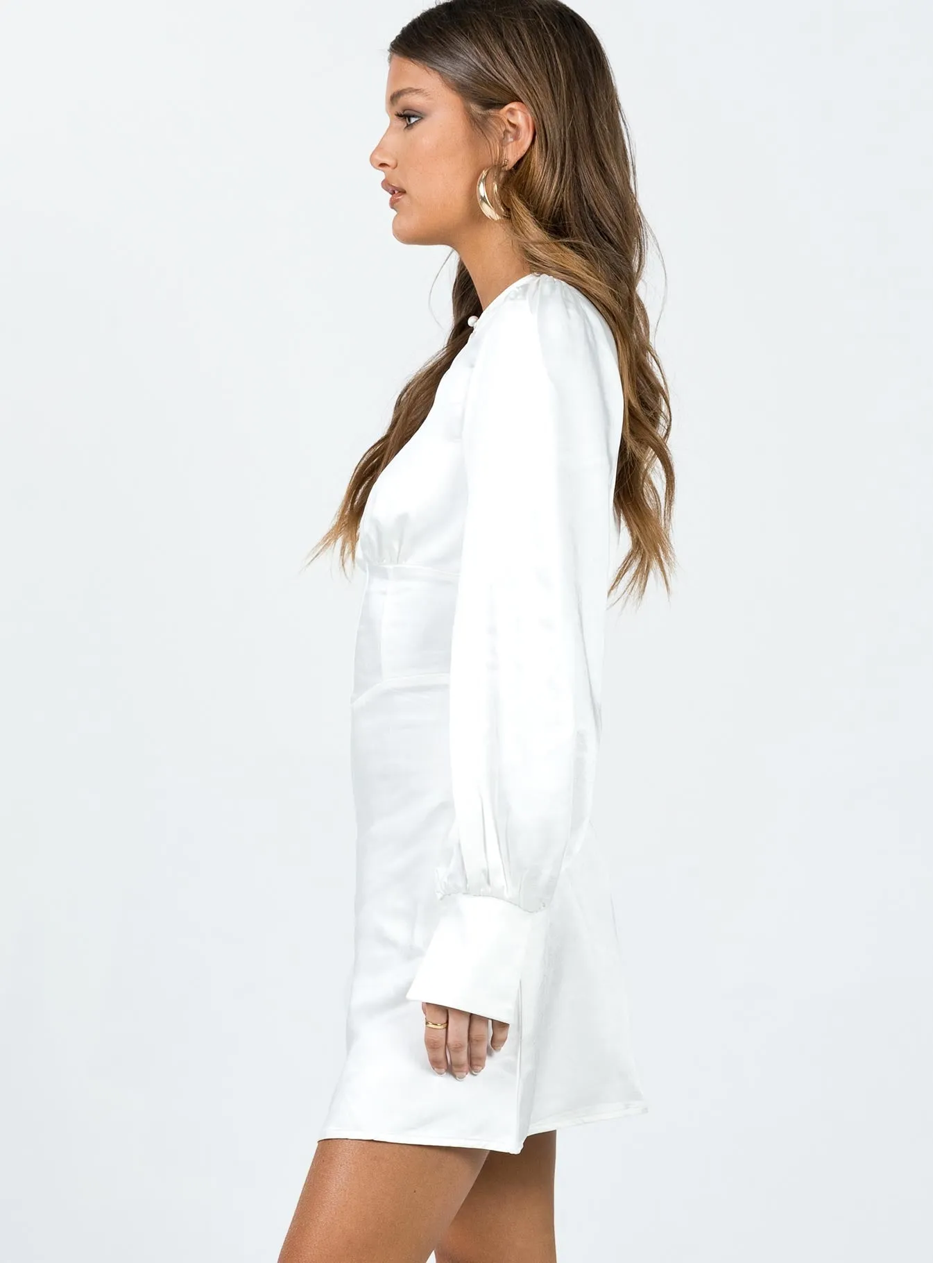 Jalene Satin Long Sleeve Mini Dress White Everyday Piece Resort Vibes