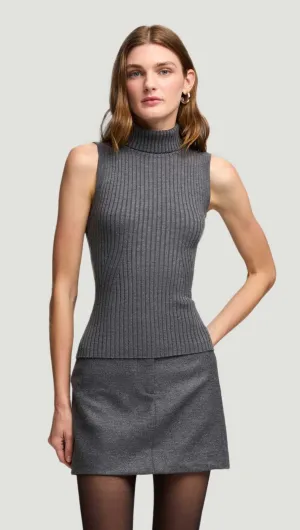 Fresh Style Sleeveless Turtleneck in Stretch Wool | Grey