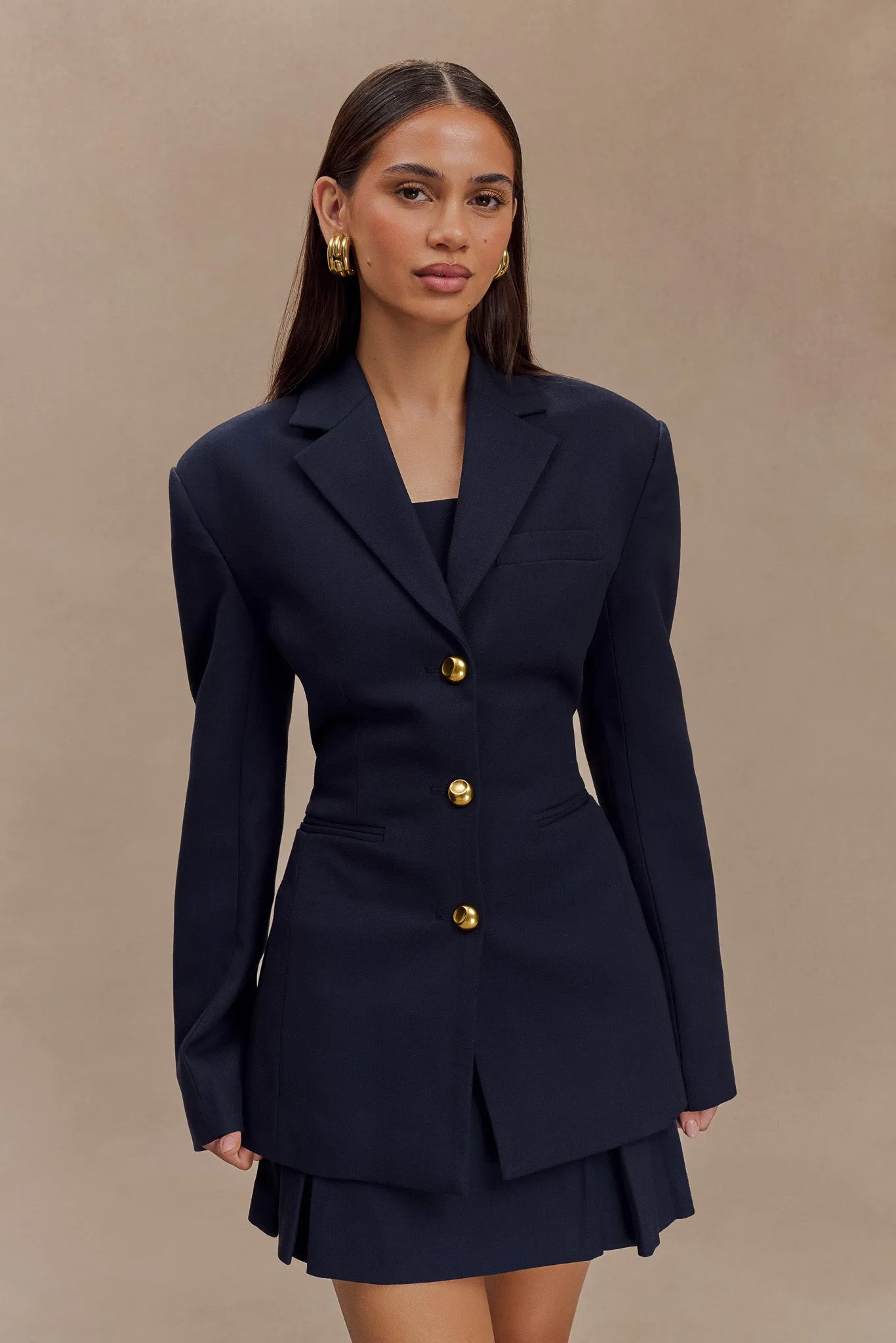 Bellamy Cinched Blazer - Dark Navy Breathable Design