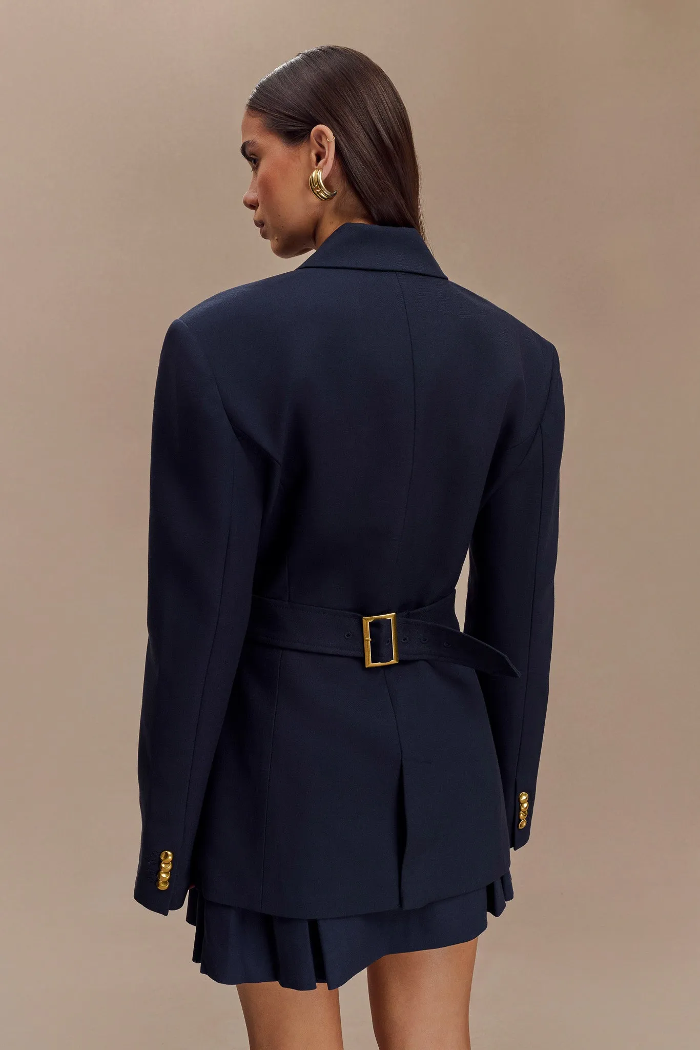 Bellamy Cinched Blazer - Dark Navy Eco Conscious Production Stretchable Waistband