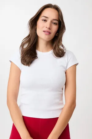 Slim Fit Ribbed Tee - White, GOTS StretchFabric Perfect for Vacation