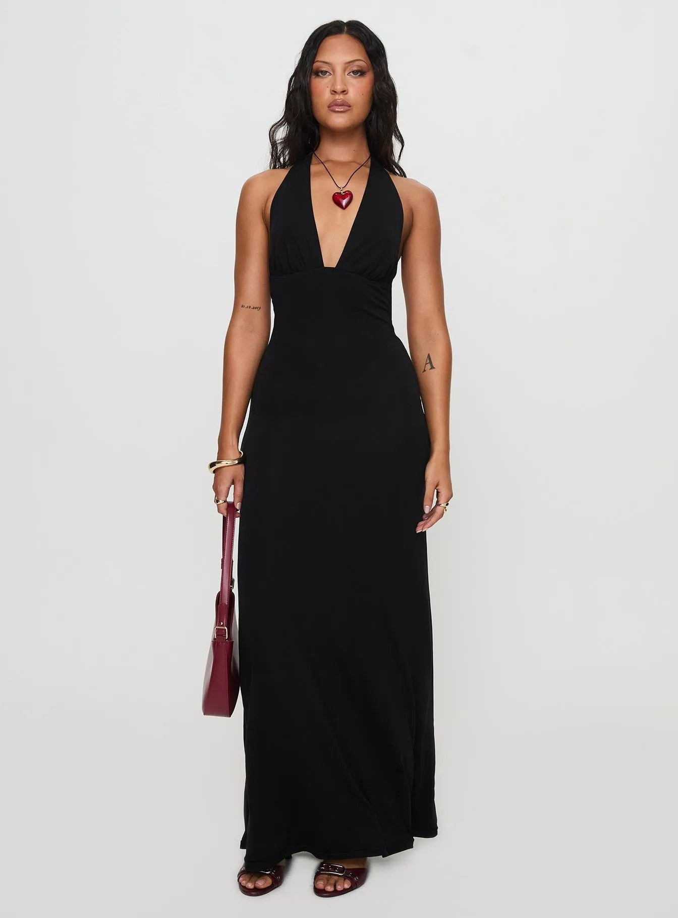 Layered Look Relaxed Waist Fit Tinisie Maxi Dress Black