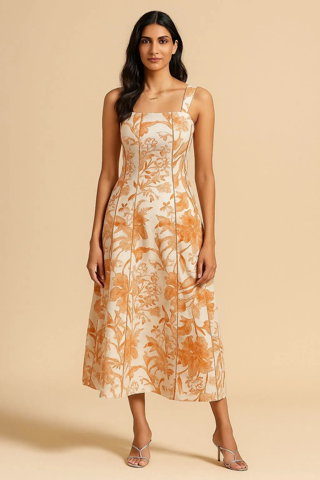 Sepia White Printed Corset Dress Dressy Yet Comfortable All-season garment