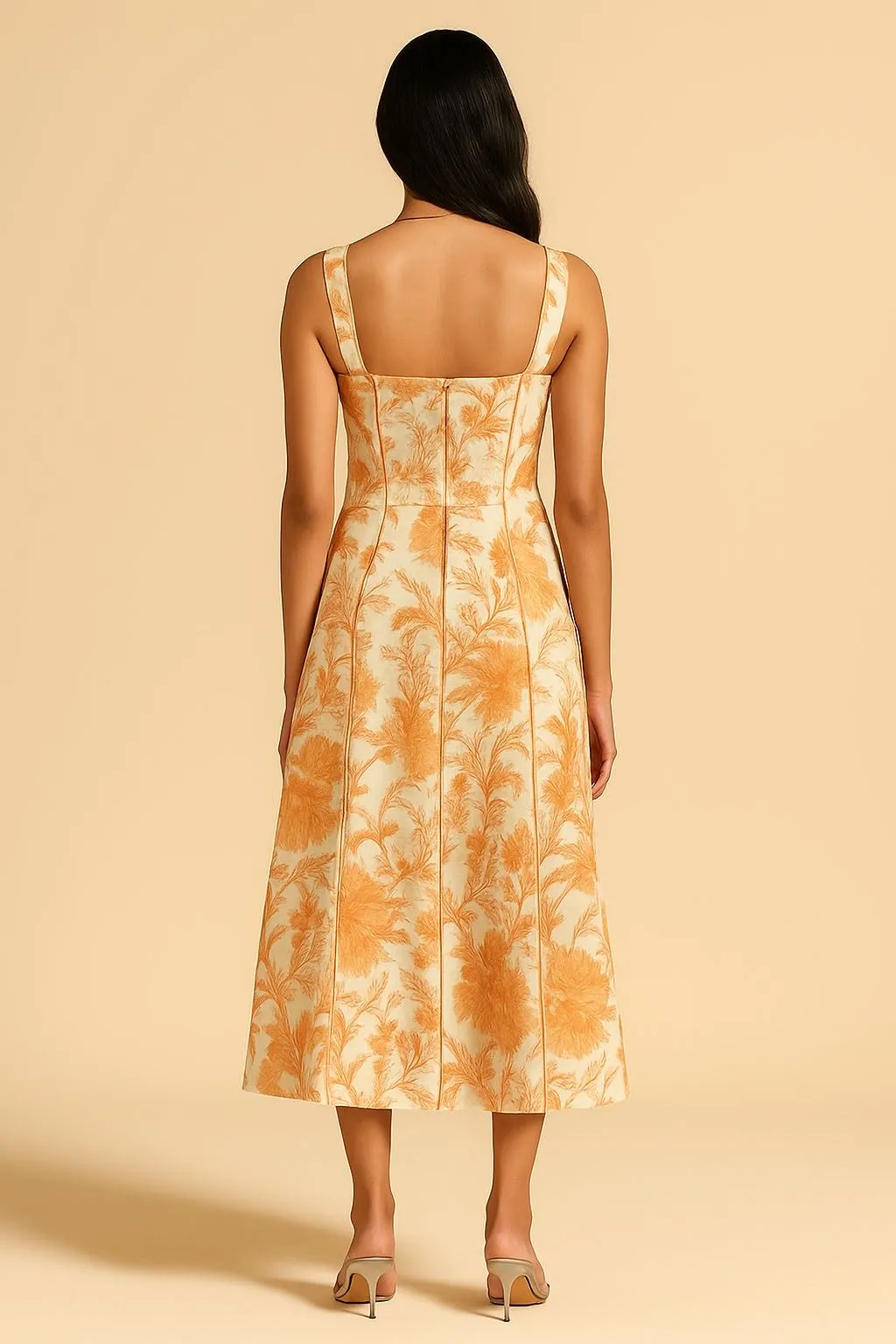 Simple Shape Versatile party outfit Sepia White Printed Corset Dress