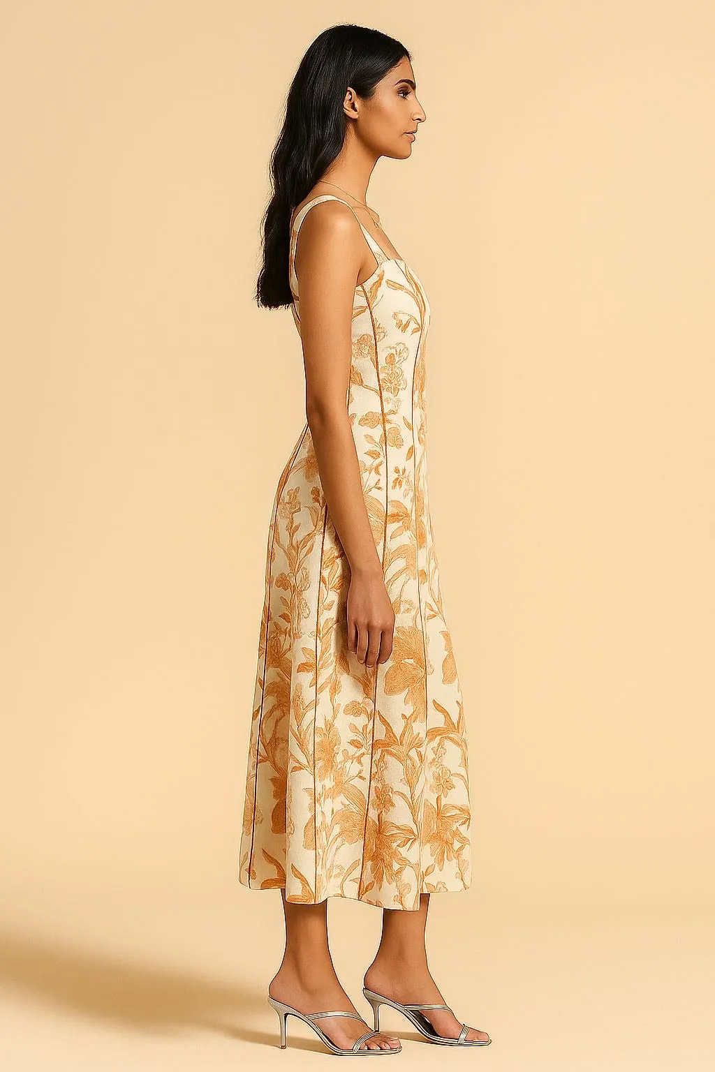 Minimal Detail Social Charm Sepia White Printed Corset Dress