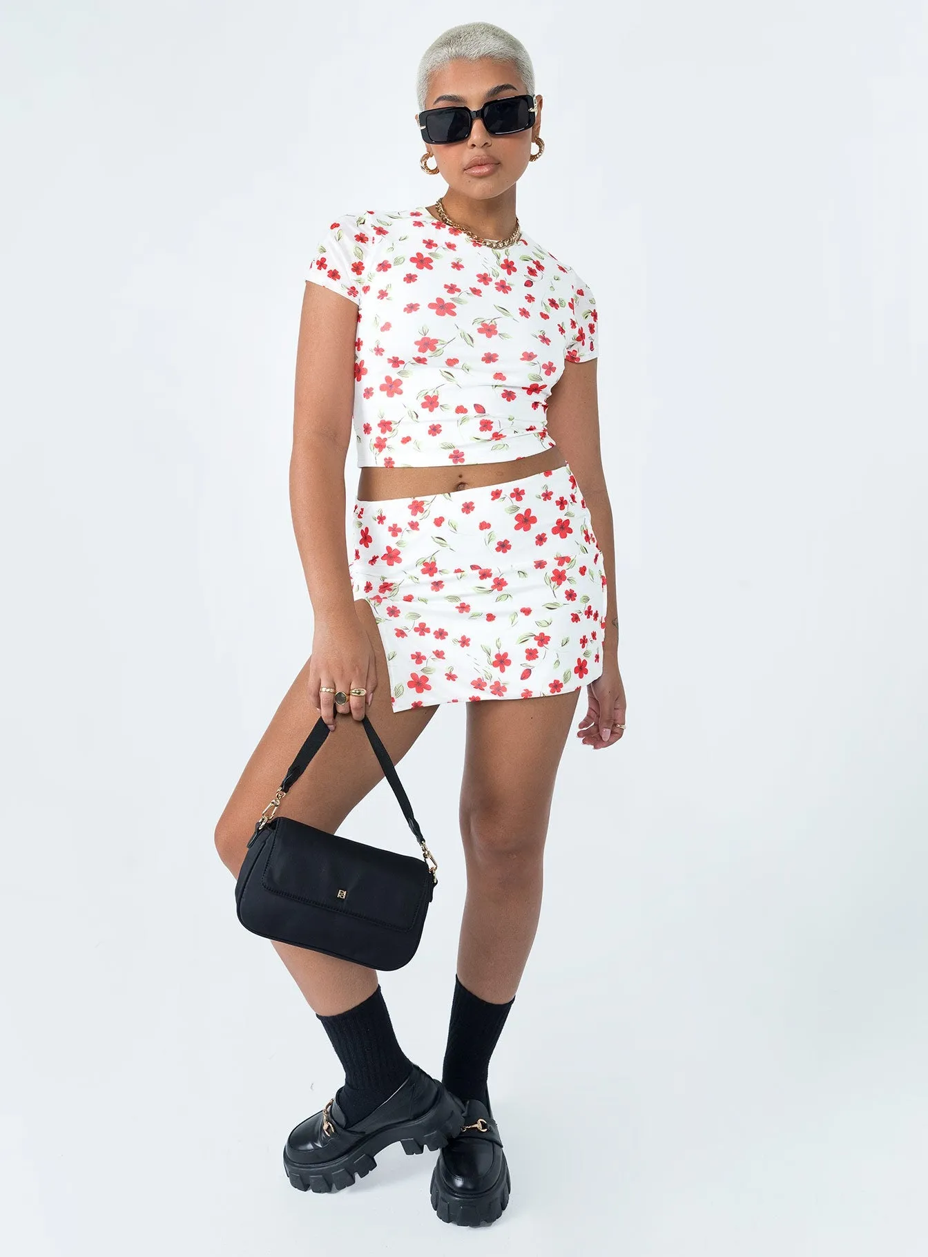 Bold Move Mini Skirt White Floral Adjustable Ties Outfit Focus