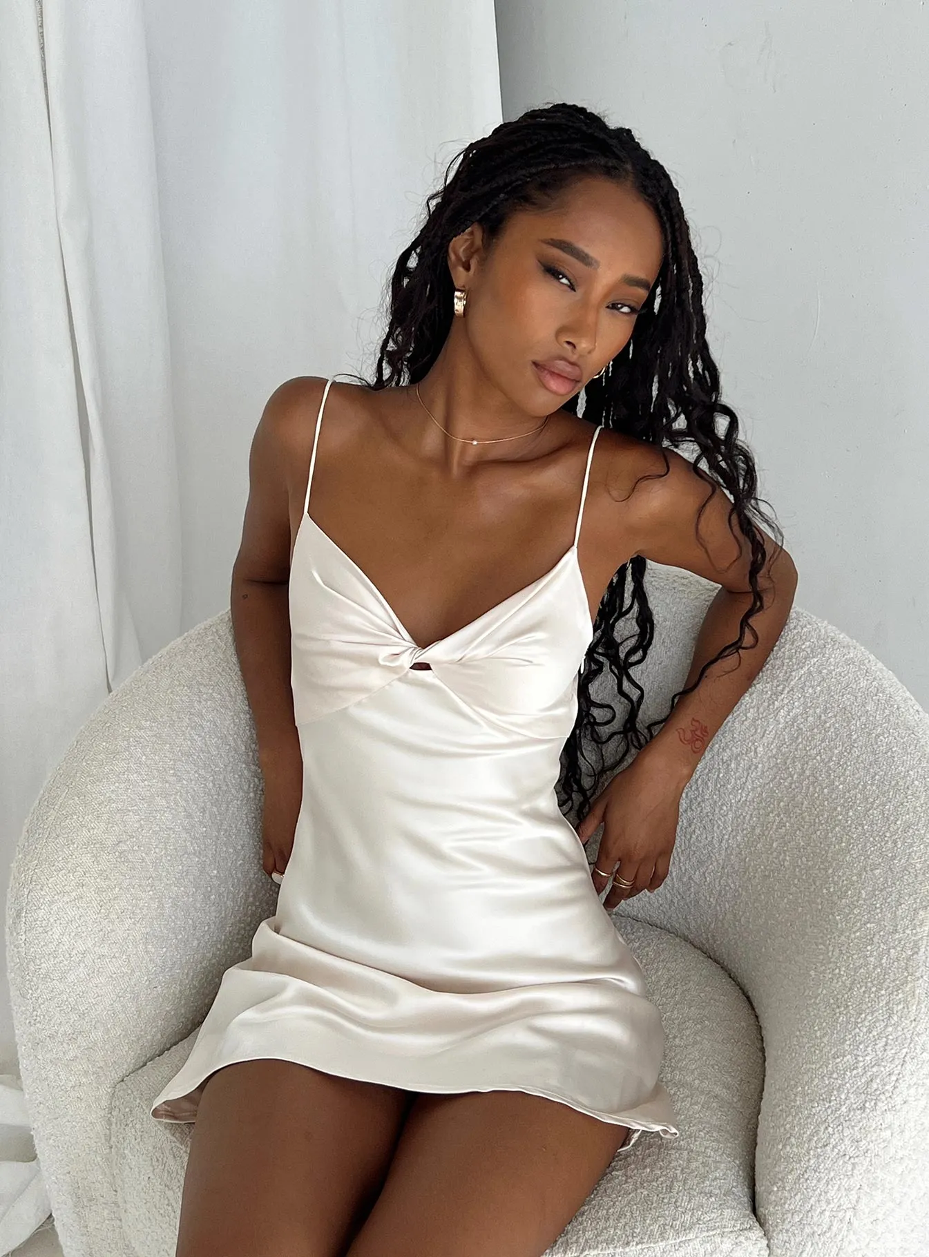 Gathered-Detail Marilyn Mini Dress Champagne