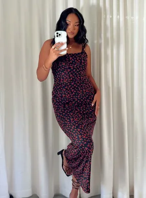 Knox Maxi Dress Black / Red Floral Matte-Lining
