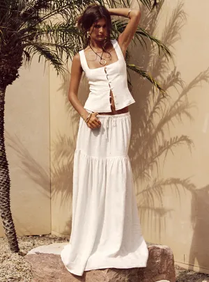 High low hem Tearose Linen Blend Maxi Skirt White
