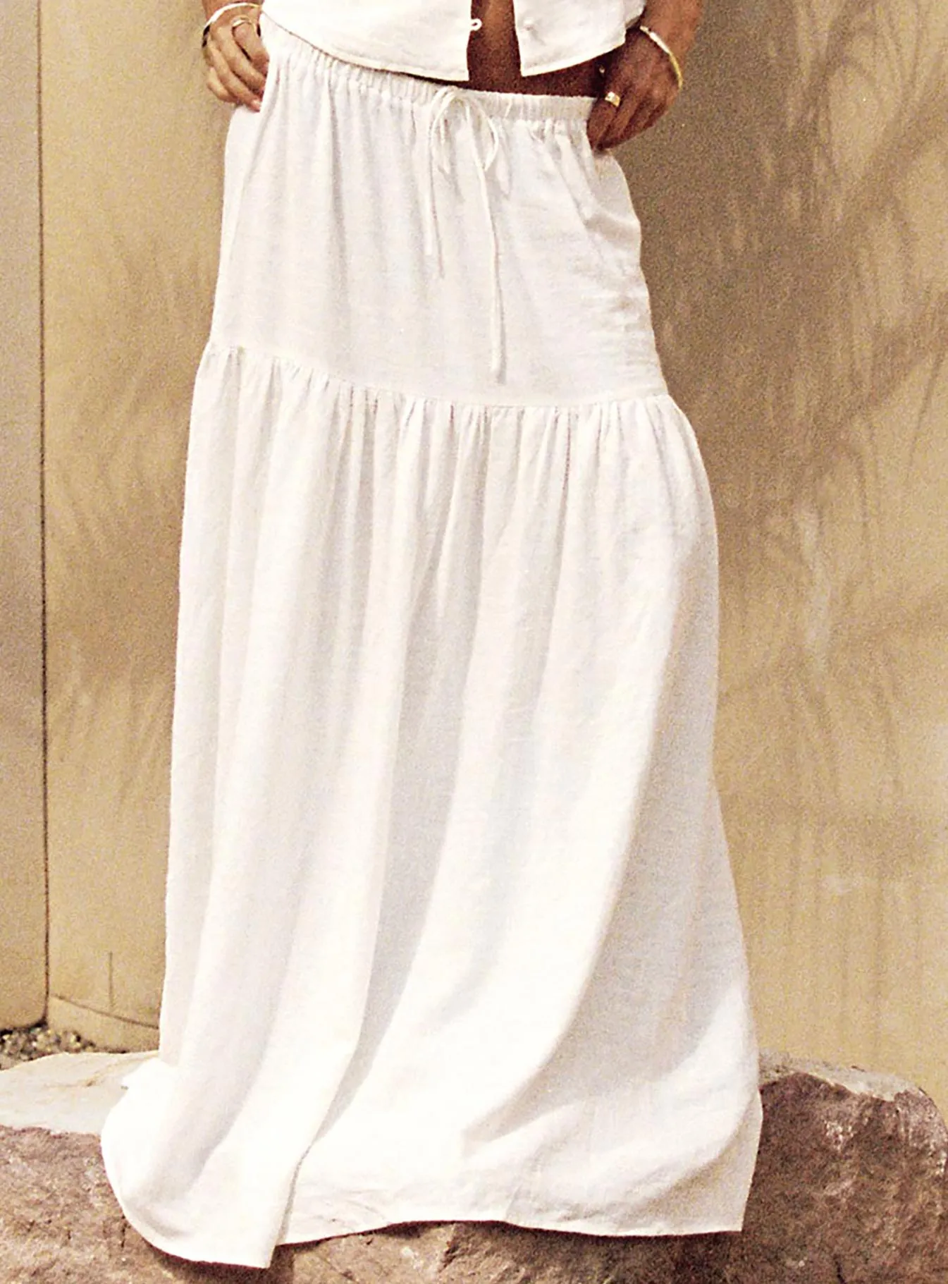 Tearose Linen Blend Maxi Skirt White Shape Enhancing Easy Layers
